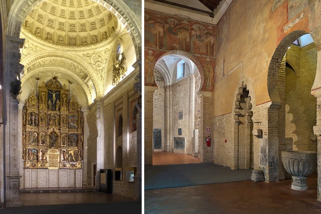 The main chapel of the Church of San Román in Toledo, Spain has horseshoe shaped arches typical of Mudejar style.